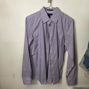 purple striped button down lands end shirt